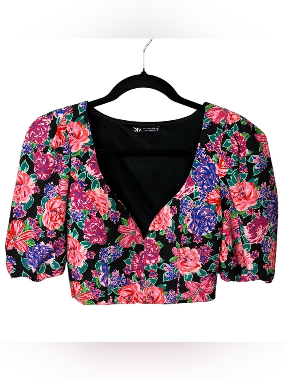Zara Floral Puff Sleeve Crop Top XS